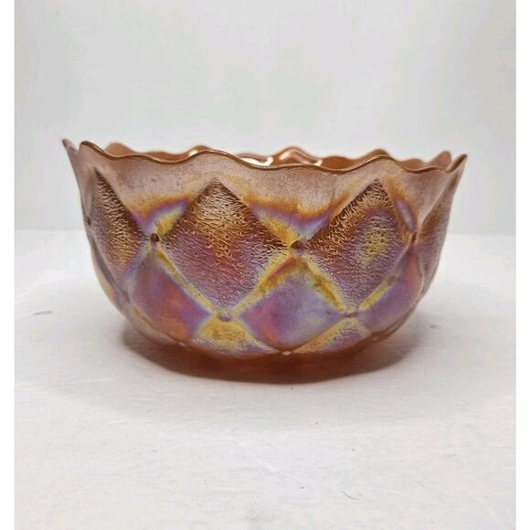 Vintage Fenton Marigold Carnival Glass 6 3/4" Bowl Diamond Quilted Pattern - Picture 2 of 5